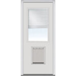 National Door Company Steel Exterior Door, Primed, 1/2 Lite with Clear Glass Internal Blinds & Pet Door, Right Hand Inswing, 32�测��x80�测��
