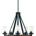 5-Light Distressed Black and Wood Tone Rustic Clear Glass Candle Chandelier