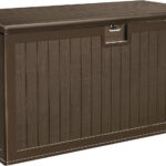 150-gallon double-tiered storage box, equipped with partitions and side handles, suitable for outdoor large storage purposes, can hold patio furniture cushions and garden pool accessories, waterproof and lockable.