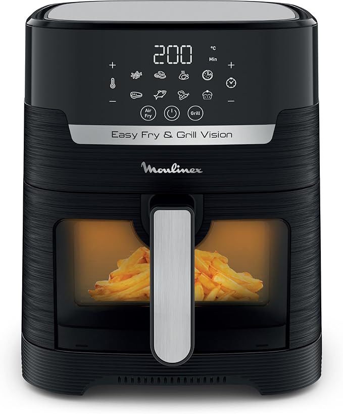 Moulinex Oil Free Deep Fryer + Grill, Removable Window, XL Capacity 4.6 L, Up to 6 People, Air Fryer, Touch Screen, 8 Automatic Programs, Easy Fry & Grill Vision, EZ506820