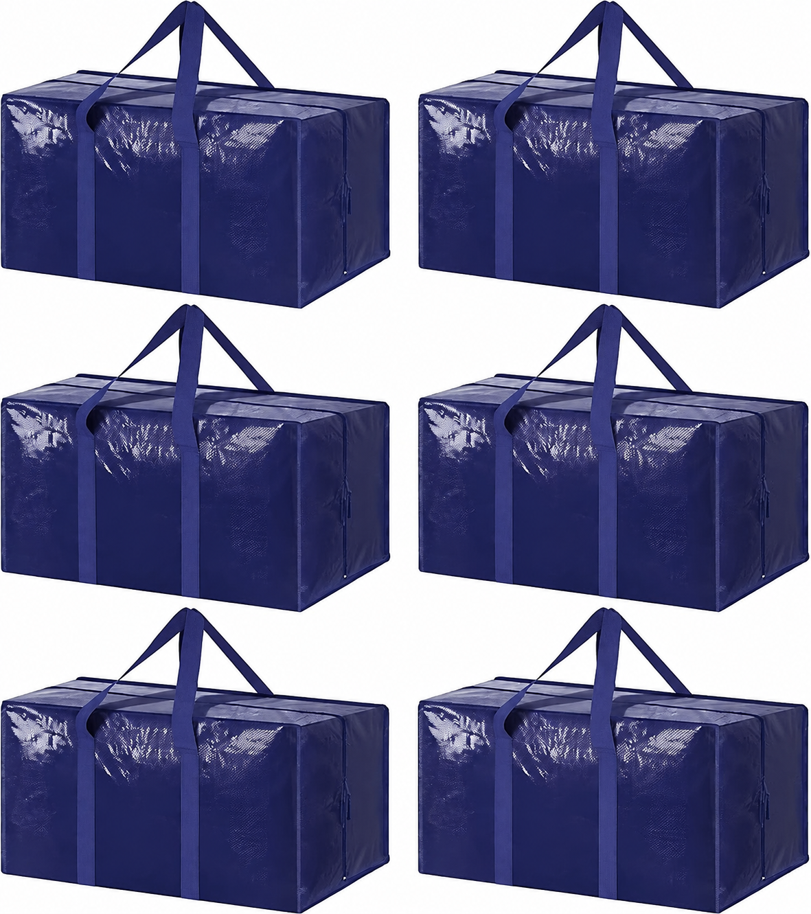 6 Pack Extra Heavy Duty Large Moving Bags with Strong Zipper & Comfortable Handles, Sturdy & Durable Clothes Storage Bags Totes Bins, Blue Packing Moving Boxes for College Supplies, Dark Blue