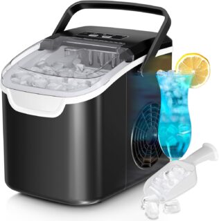 Antarctic Star Countertop Ice Maker Machine, 8 Ice Cubes in 6 mins,  Portable Mini, Energy Saving & Basket/Scoop for Home/Party/Travel/Camping/Bar, Dark Black